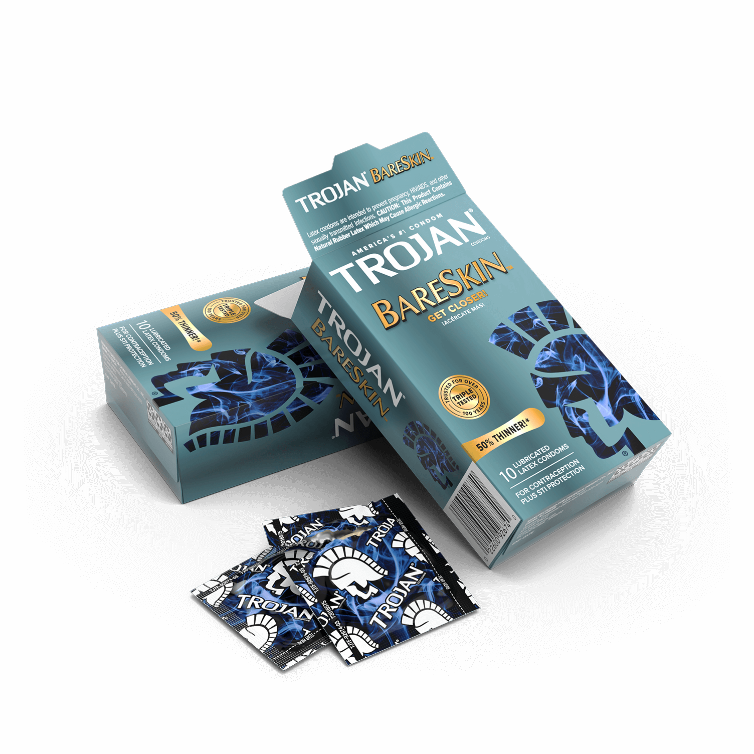 An opened box of 10 condoms with some of the individually-wrapped condoms scattered near it. | Kinkly