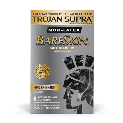 Packaging for the Trojan BareSkin Supra - Non-Latex in a 6 pack | Kinkly Shop