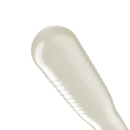 Close-up of the tip of the Trojan Ecstasy Ultra Ribbed condom. It doesn't have a reservoir tip, and it has ribbing right underneath it. | Kinkly Shop