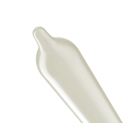Close-up of the reservoir tip of the Trojan ENZ on the unrolled condom | Kinkly