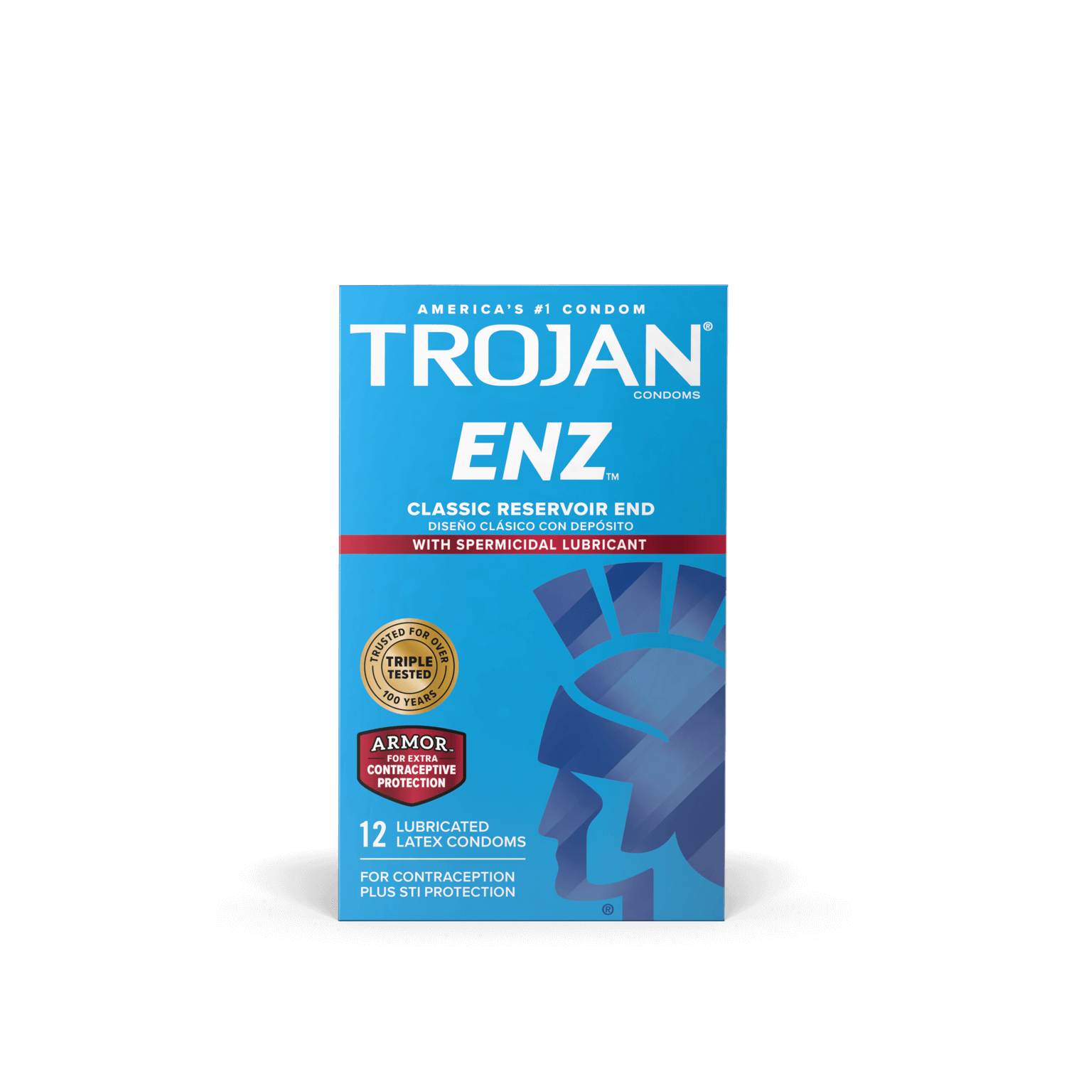 Packaging for the 12 pack of the Trojan ENZ Spermicidal Lubricated | Kinkly