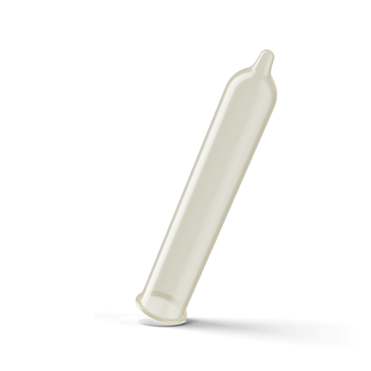 The Trojan ENZ Spermicidal Lubricated shown unrolled to showcase the straight, reservoir tip design of the condom | Kinkly