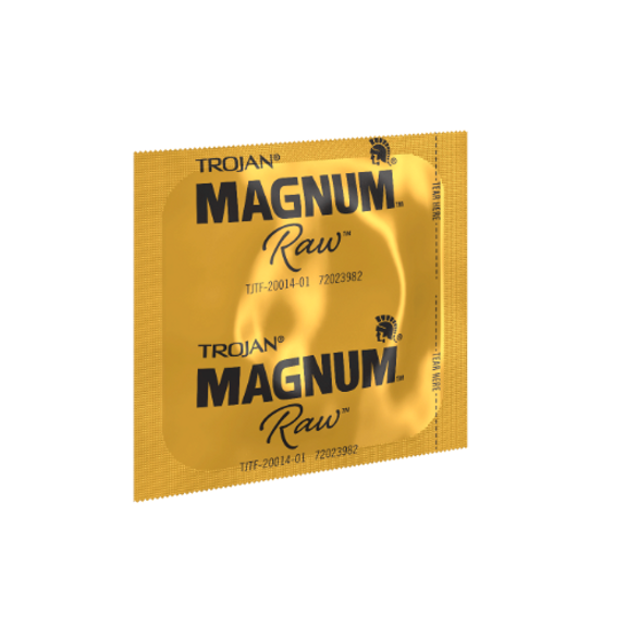 Individually-wrapped condom from the 3 pack of the Trojan Magnum Raw | Kinkly