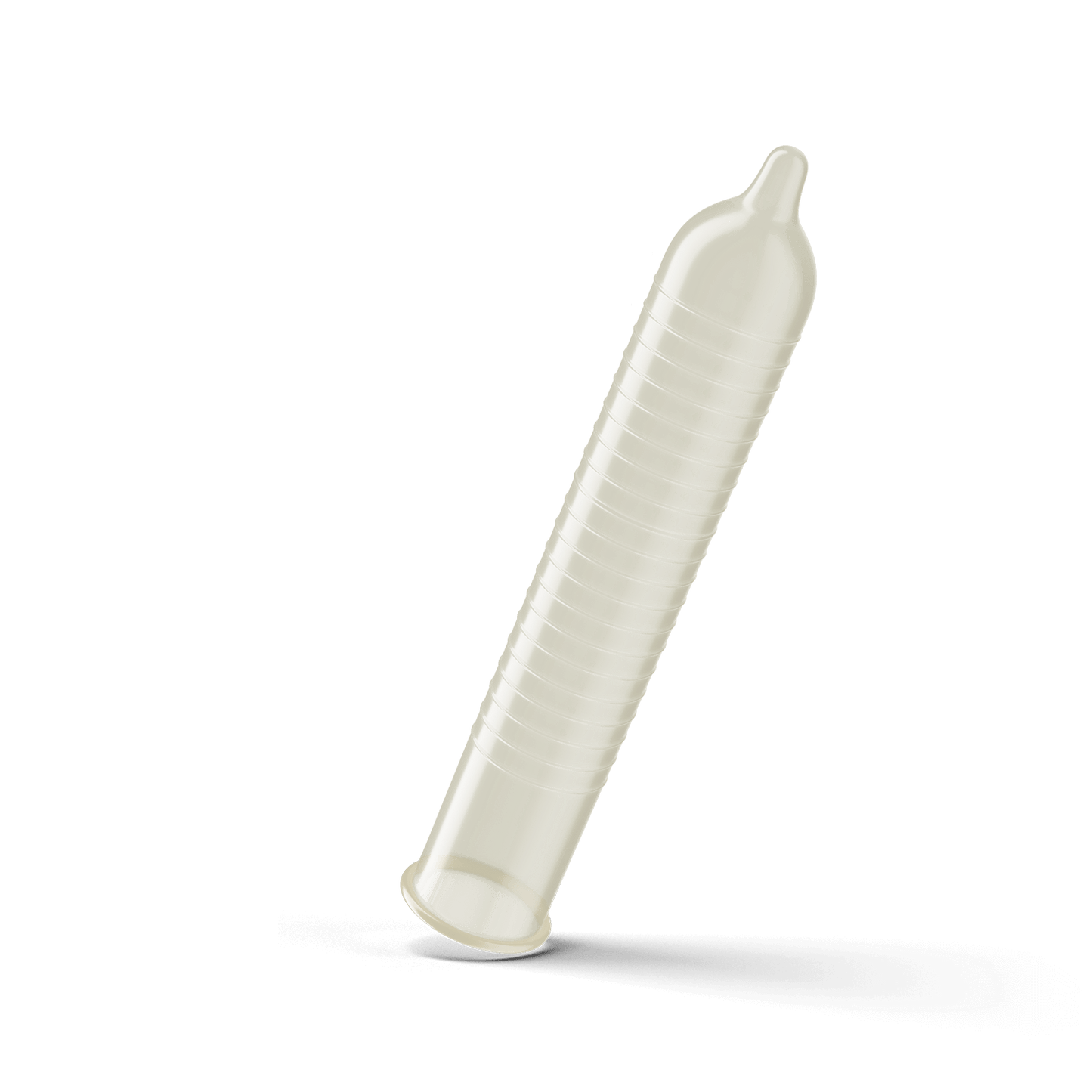 The Trojan Ultra Ribbed Condoms unrolled, showcasing the ribbed, textured design of the length of the condom. | Kinkly Shop