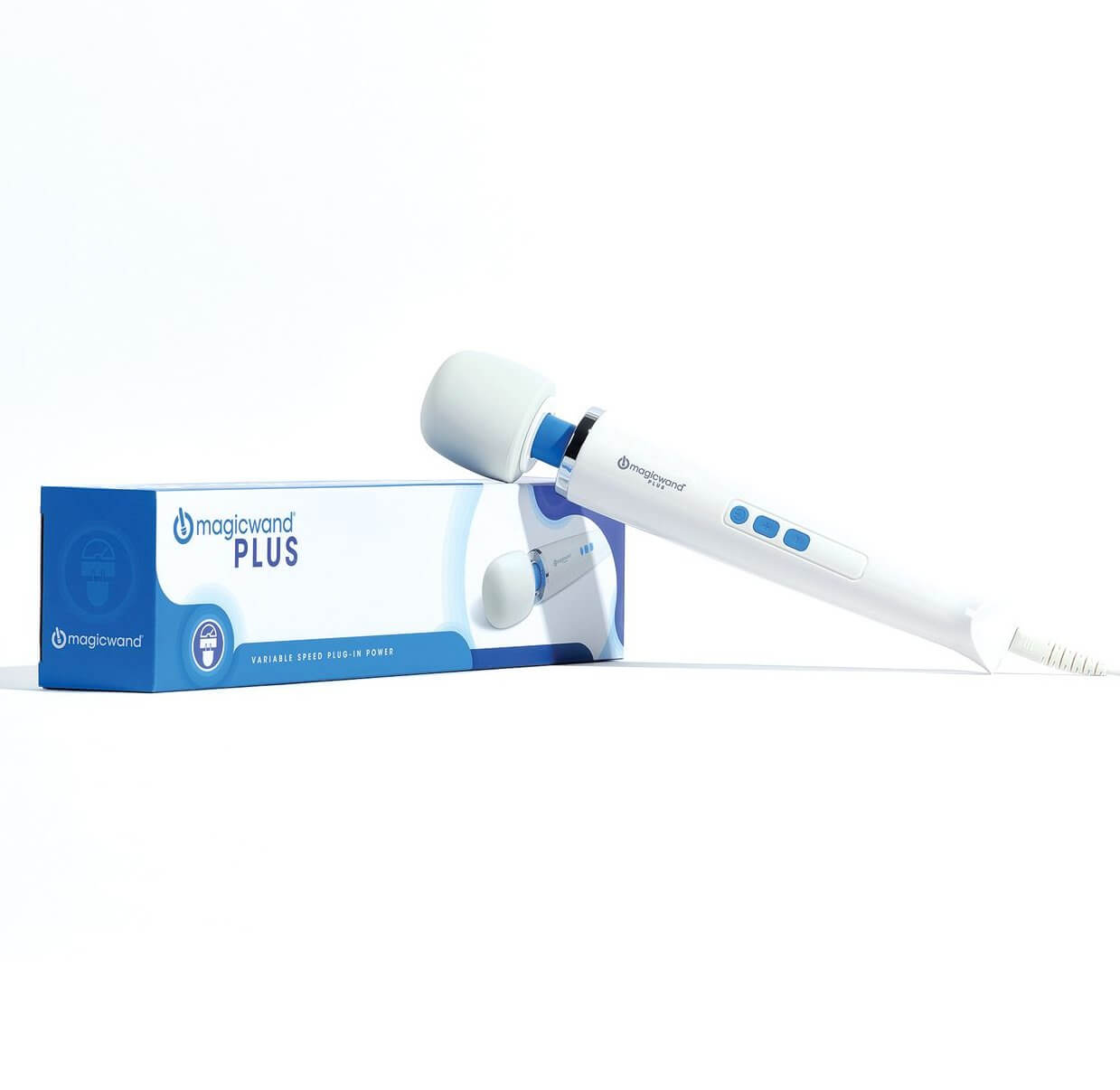 The Magic Wand Plus leaning up against the packaging it comes in. | Kinkly Shop