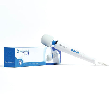 The Magic Wand Plus leaning up against the packaging it comes in. | Kinkly Shop