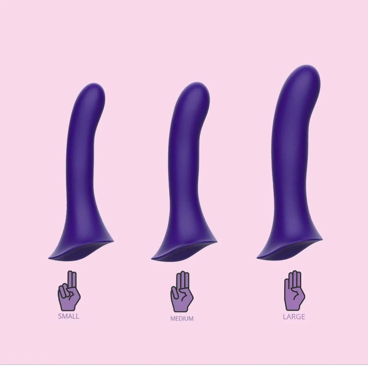 The three sizes of the Wet for Her Fusion 2.0 with Grinding Base shown next to one another. They get gradually larger in diameter and slightly longer in the case of the Large. | Kinkly Shop