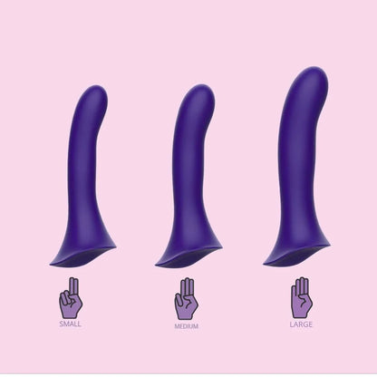 The three sizes of the Wet for Her Fusion 2.0 with Grinding Base shown next to one another. They get gradually larger in diameter and slightly longer in the case of the Large. | Kinkly Shop