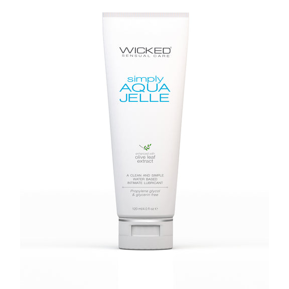 The bottle of the Wicked Simply Aqua Jelle - 4oz | Kinkly Shop