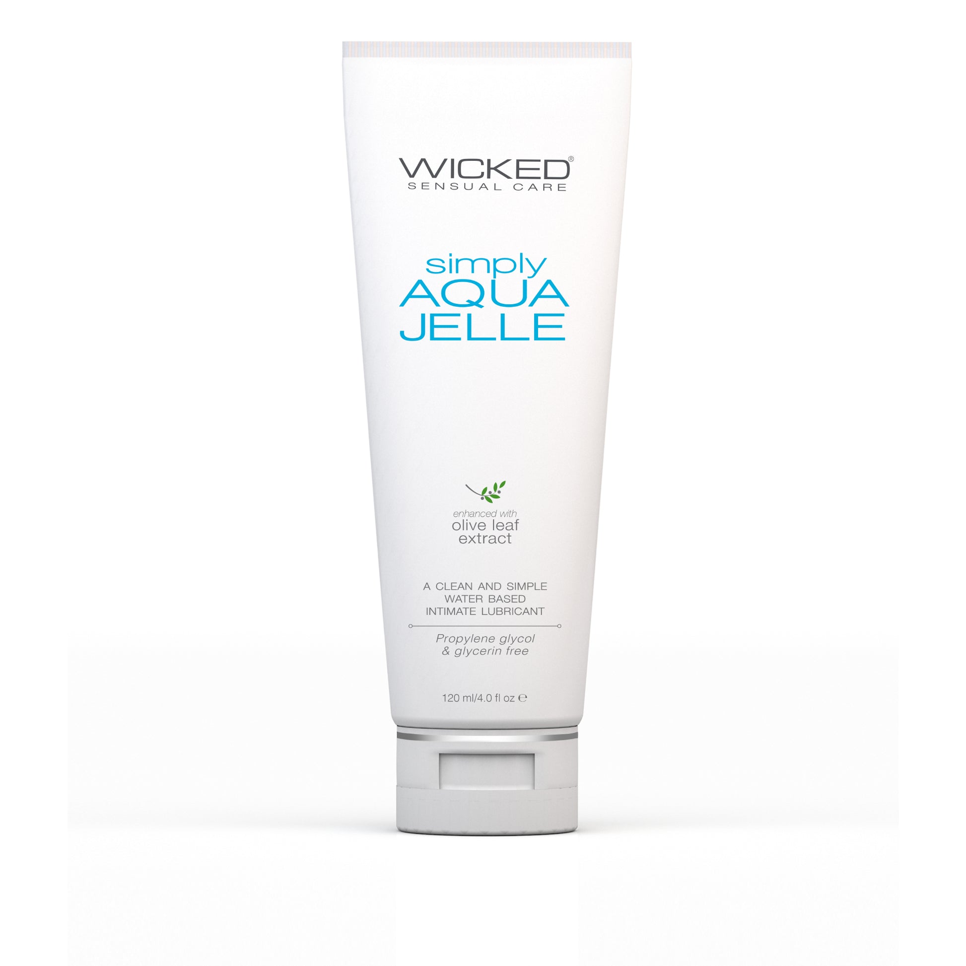 The bottle of the Wicked Simply Aqua Jelle - 4oz | Kinkly Shop