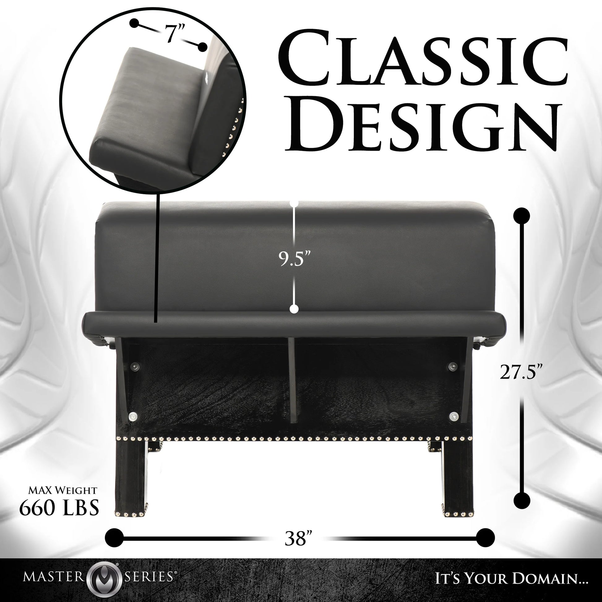 Side view of the Master Series Bareback Submission Horse with measurements superimposed over the image. All measurements are included within the product text. | Kinkly Shop