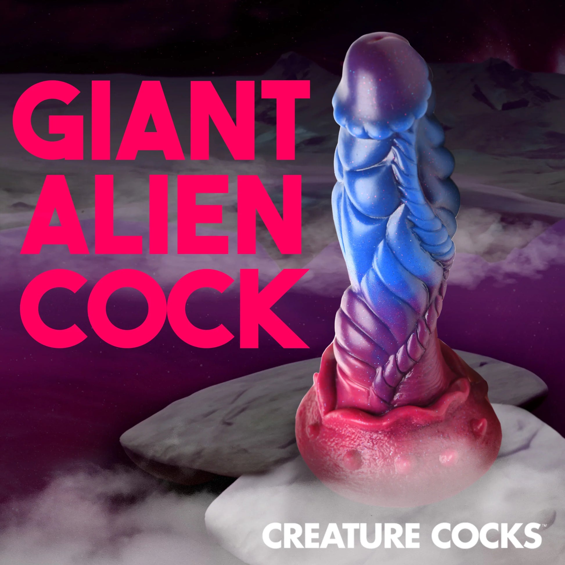 The Creature Cocks Intruder shown in the clouds with the words "Giant alien cock" | Kinkly Shop