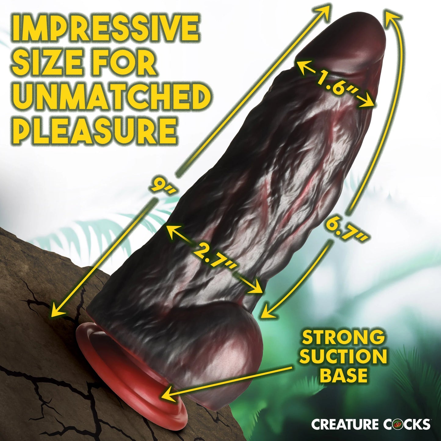 The Creature Cocks King Kong with measurements superimposed over the image. All measurements are included within the product text description. | Kinkly Shop