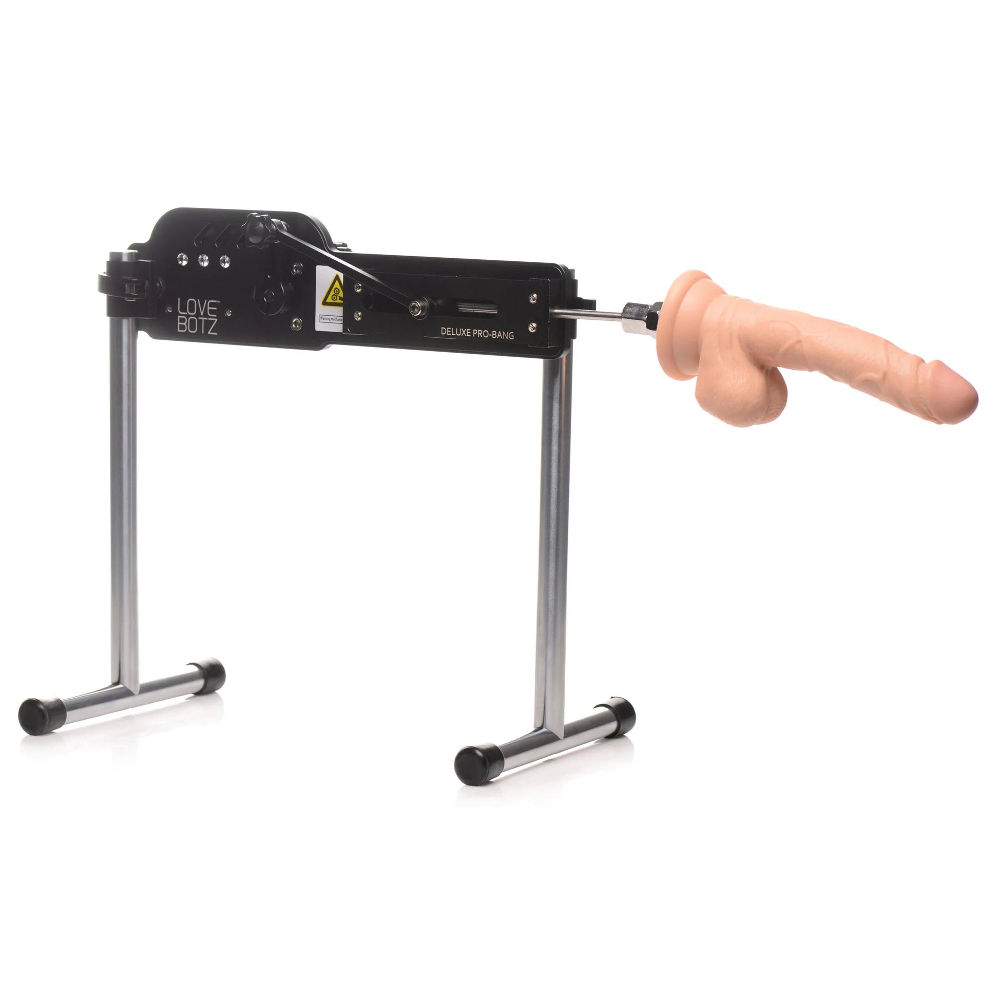 The Deluxe Pro-Bang with Remote Control in front of a plain white background. The realistic dildo that's included is veiny with testicles. | Kinkly Shop