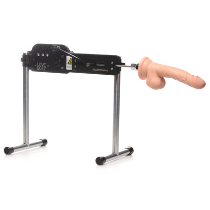 The Deluxe Pro-Bang with Remote Control in front of a plain white background. The realistic dildo that's included is veiny with testicles. | Kinkly Shop