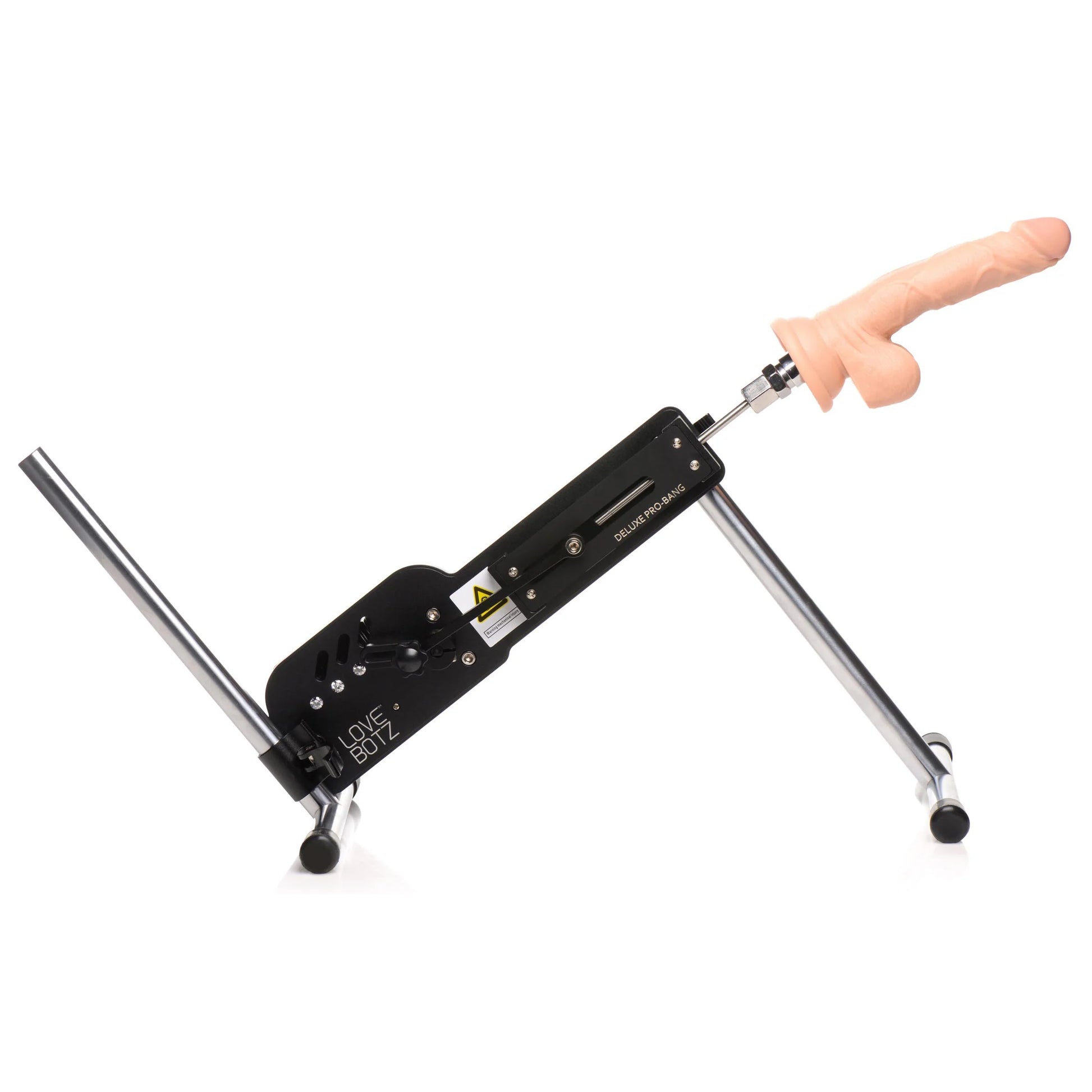 The Deluxe Pro-Bang with Remote Control shown at an upwards 45-degree angle. You can adjust the angle by adjusting where in space the machine portion stands on its two included legs. | Kinkly Shop