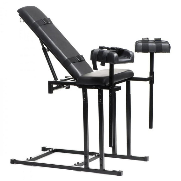 The Master Series Extreme Obedience Chair in front of a plain white background | Kinkly Shop