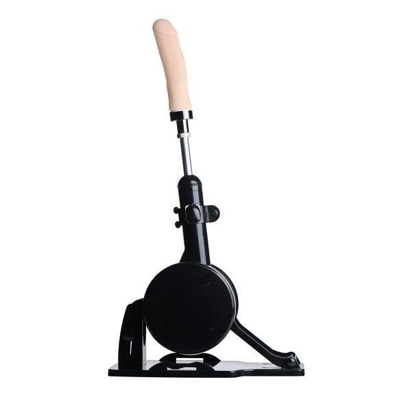The Robo FUK Sex Machine pointed almost straight up to the ceiling, showcasing its angle adjustment possibilities. | Kinkly Shop