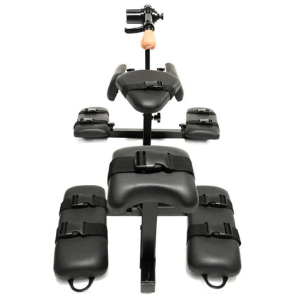 The XR Brands Subversion Stockade with Sex Machine with a close-up of the padded neck headrest. There's a U-shaped cut-out on the head platform to make it more comfortable to rest the head. | Kinkly Shop