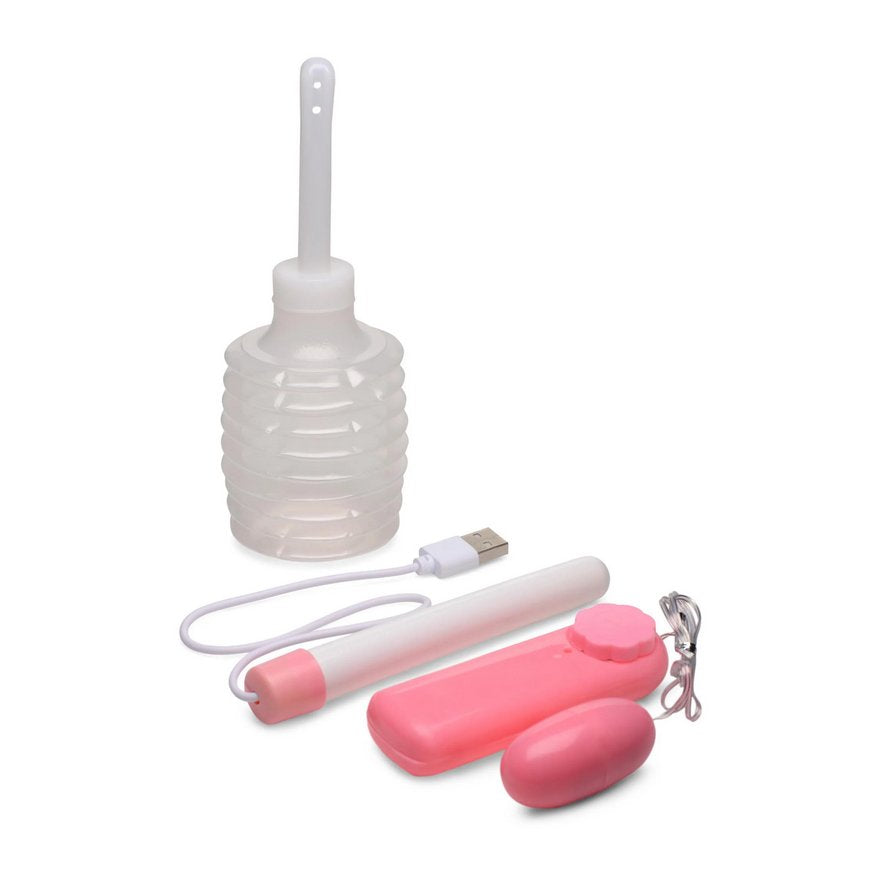 The accessories that come with the Jesse Jane Life-Size Torso. There's the enema bulb, the USB warming rod, and the battery-operated bullet vibrator. | Kinkly Shop