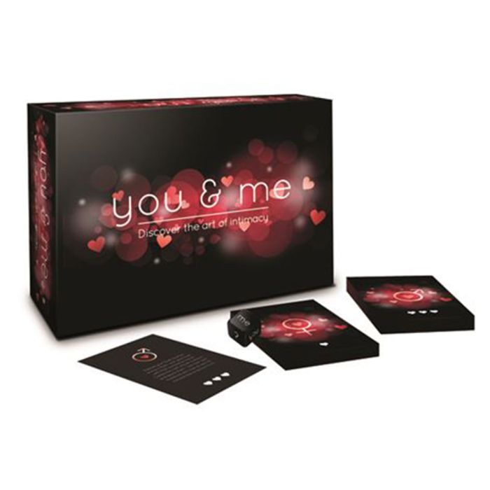 Box of the You & Me shown next to the cards included within the game | Kinkly Shop