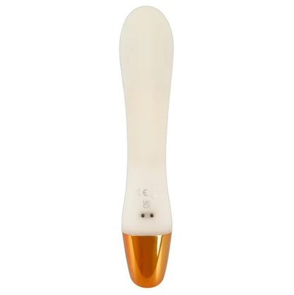 Backside of the You2Toys Glow-in-the-Dark Rabbit. There are two metal dots near the base of the toy that showcase where the magnetic charger attaches to the vibrator. | Kinkly Shop