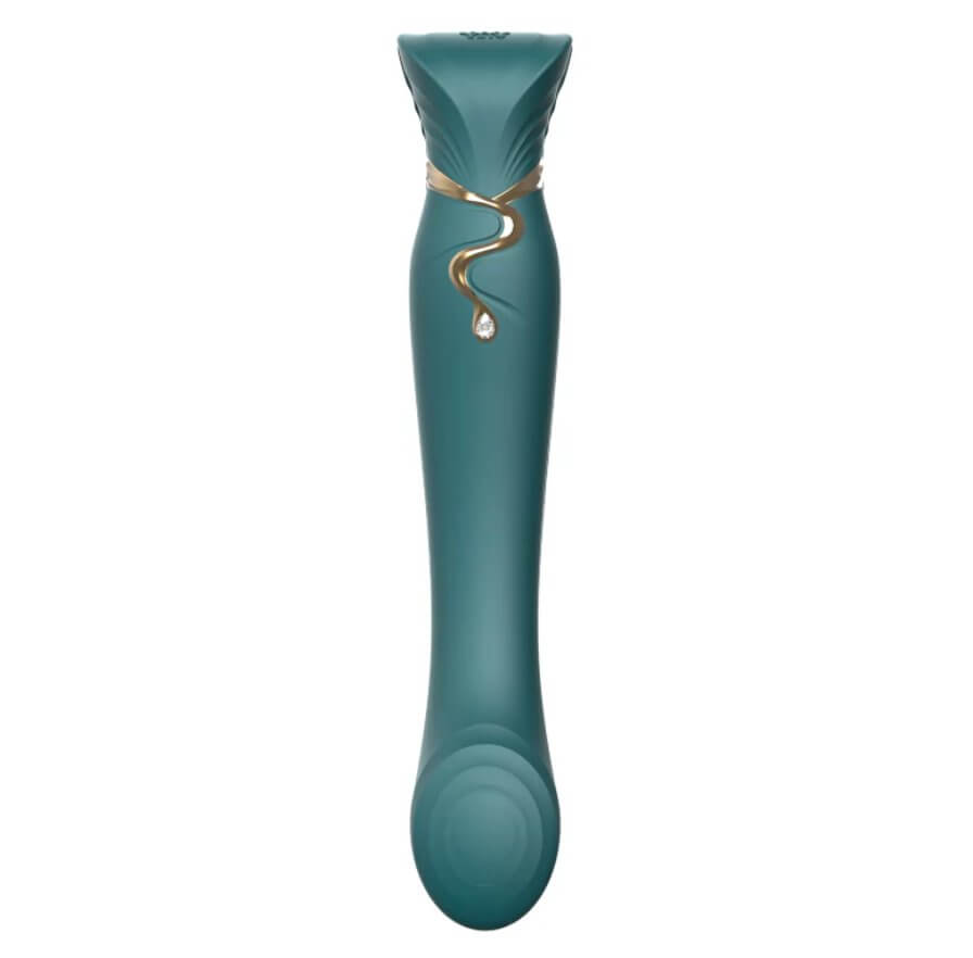 Front view of the ZALO Queen without the air suction tip sleeve slid on the toy. The tip of the vibrator looks broad and like it would keep vibrations in a targeted area. | Kinkly Shop