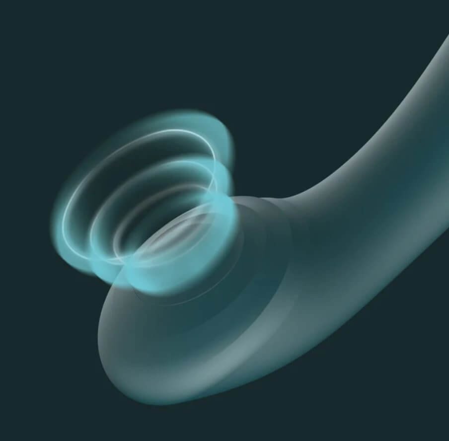 Close-up of the tip with its Pulse Wave technology. This allows for targeted g-spot pleasure with  a range up to 75 times stimulation per second. | Kinkly Shop