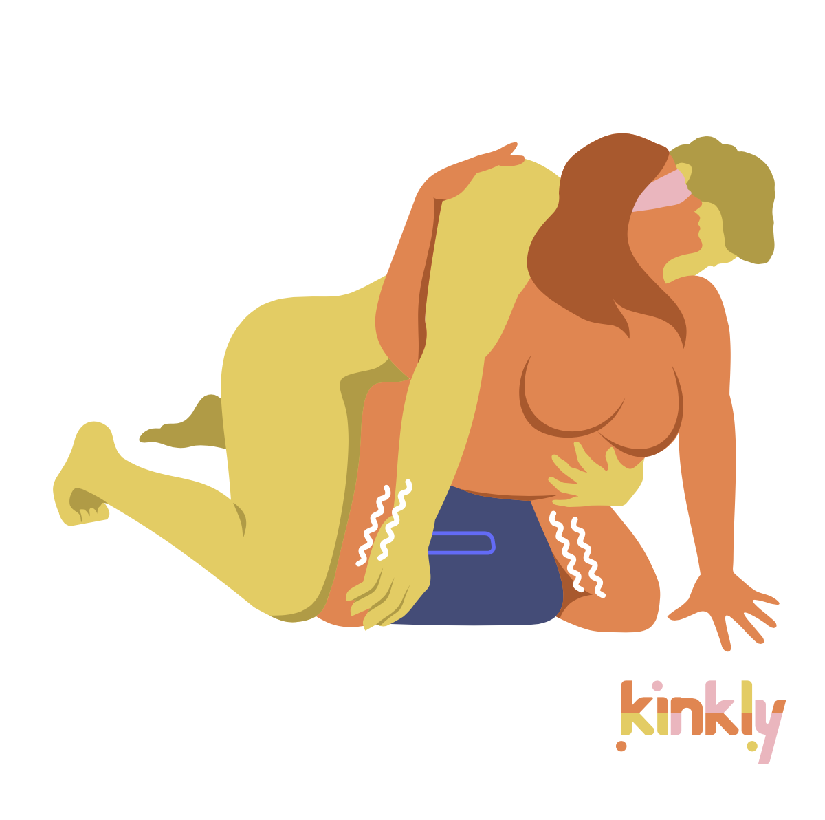 Illustrated sex position. The receiving partner is on all fours on the ground. They are straddling the Cowgirl sex machine for pleasurable stimulation. Their partner is on all fours behind them, leaning overtop of their back in order to penetrate. | Kinkly Shop