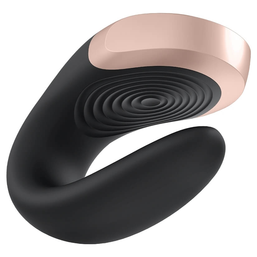 Close-up of the underside of the clitoral end of the Satisfyer Double Love. This showcases the rippled texture designed for extra stimulation against the clitoris. | Kinkly Shop