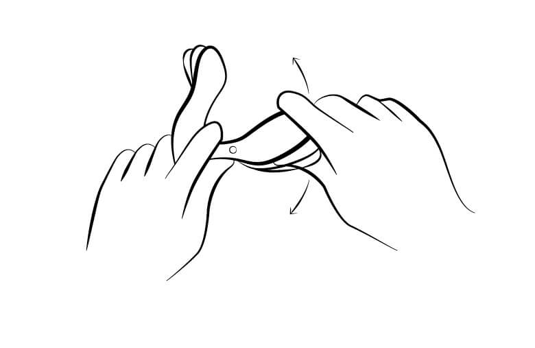 An illustration of two hands manipulating the We-Vibe Vector+. It shows them deepening and shallowing the tip of the toy and the base of the toy to help make the We-Vibe Vector+ a perfect fit for bodies. | Kinkly Shop