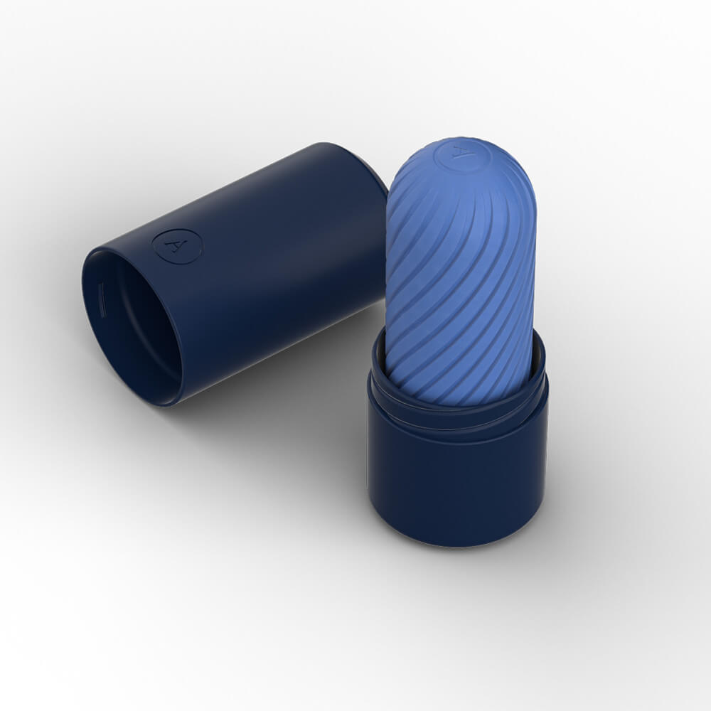 The Arcwave Ghost sits in its color-matching case. This is the Blue variation. | Kinkly Shop