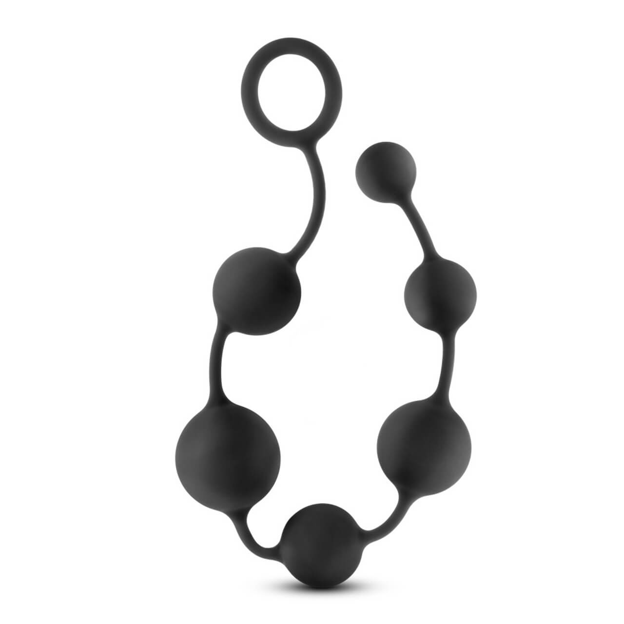 Blush Anal Adventures Large Anal Beads up against a white background. The beads are shown in a U-shape that showcases the graduated sizing of the beads. The bead at the tip of the strand is the smallest while the beads near the base of the strand are much larger. | Kinkly Shop