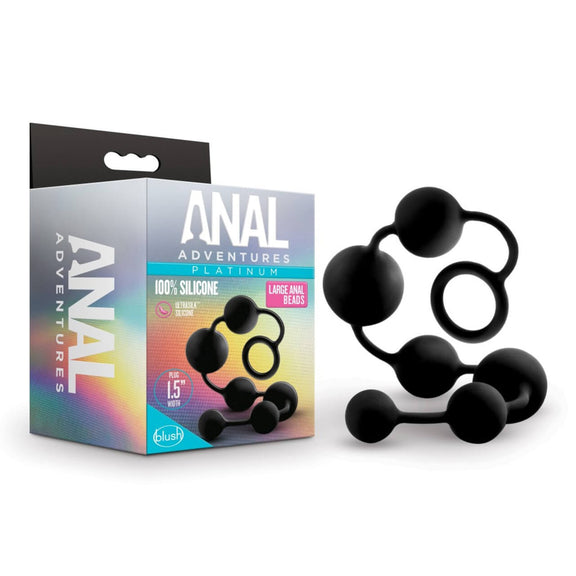 Packaging for the Blush Anal Adventures Large Anal Beads displayed against a white background with a picture of the Blush Anal Adventures Large Anal Beads next to it. | Kinkly Shop