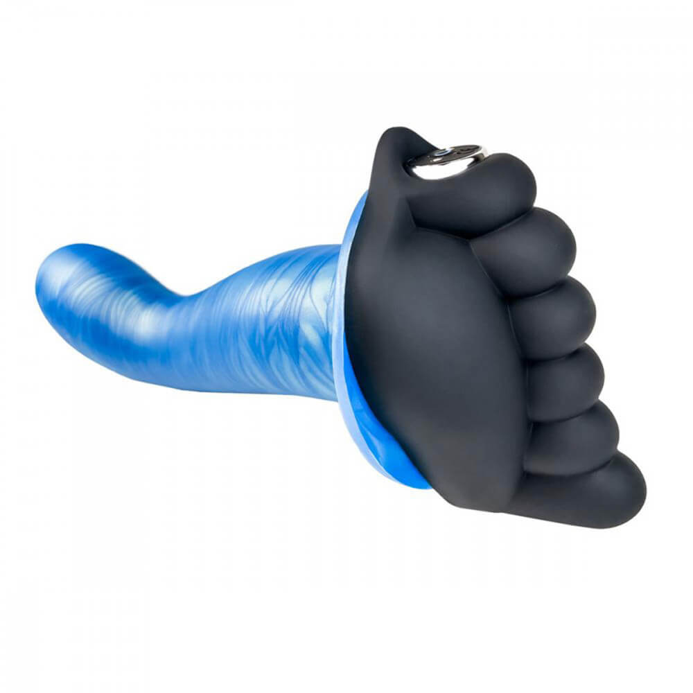 Another example of the Honeybunch Dildo Base Attachment for Pegging Pleasure pressed against a dildo. Again, it shows how it presses onto a variety of dildo base shapes just through its unique, flat-back design. | Kinkly Shop