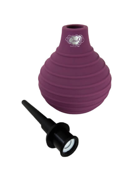 The Cloud 9 Non-Backflow Enema Bulb with its bulb disconnected from its squirting tip. You can easily see how the two fit together. | Kinkly Shop