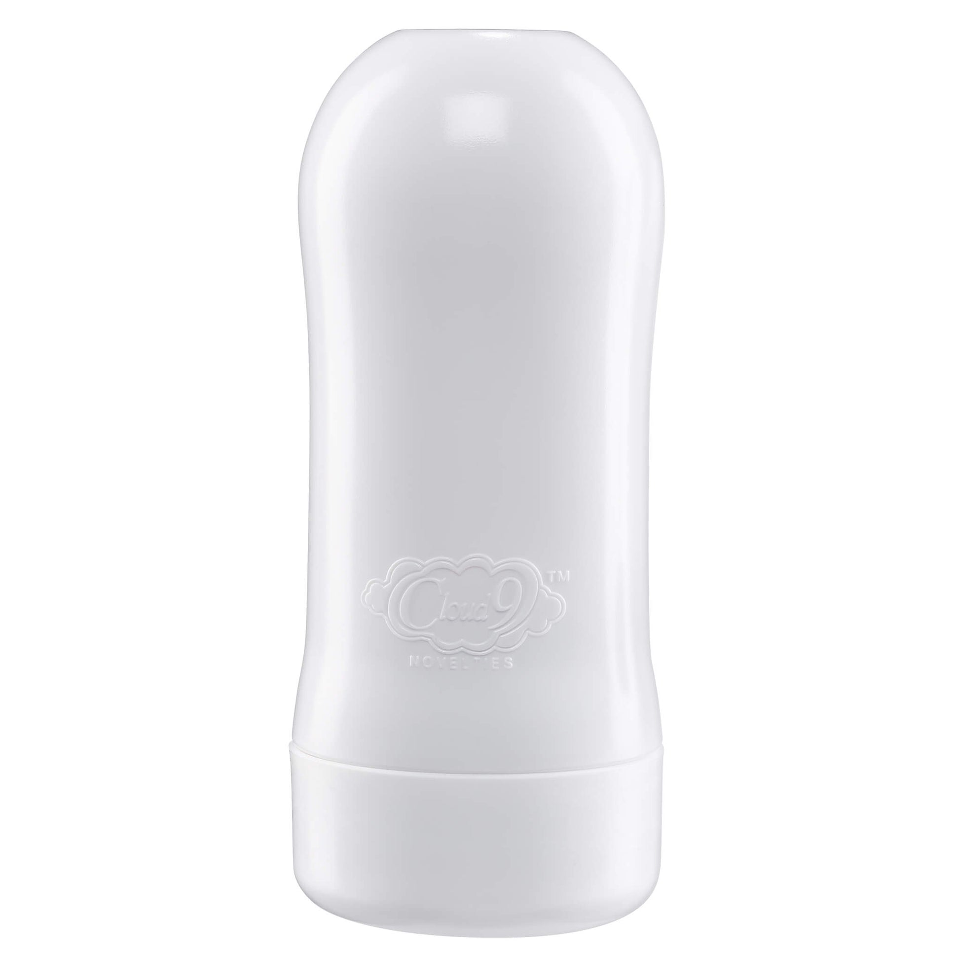How the plastic case of the Cloud 9 Water-Activated Stroker looks while it's fully sealed up with the lid on. It looks like a plain white tube with the Cloud 9 Novelties likely emblazoned on the surface. | Kinkly Shop