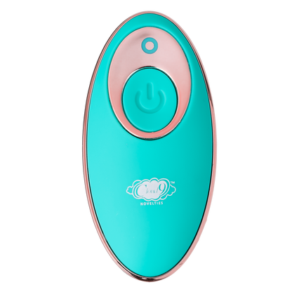 Remote control for the Cloud 9 Wireless Remote Control Eggs. It is oval-shaped, teal, and designed to fit into the palm of the hand. | Kinkly Shop