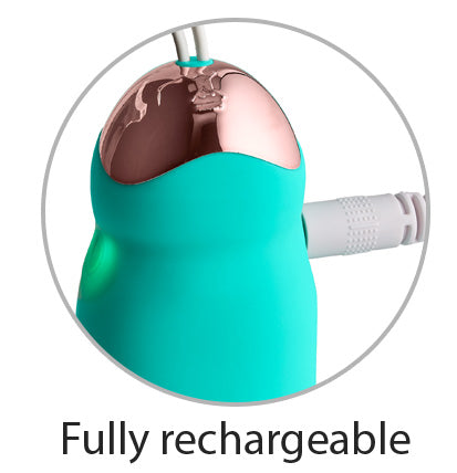 Image shows the vibrator plugged into the charging cable to charge. The Cloud 9 Wireless Remote Control Eggs is light up to display that it is actively charging. | Kinkly Shop