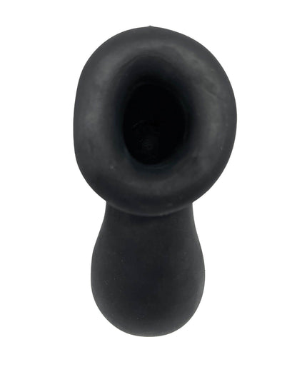 Close-up of the hole that runs throughout the Demon Kat Pack N Jack. It is clearly hollow on the inside with a large, rounded circle that will help provide a good seal around the body part during use. | Kinkly Shop