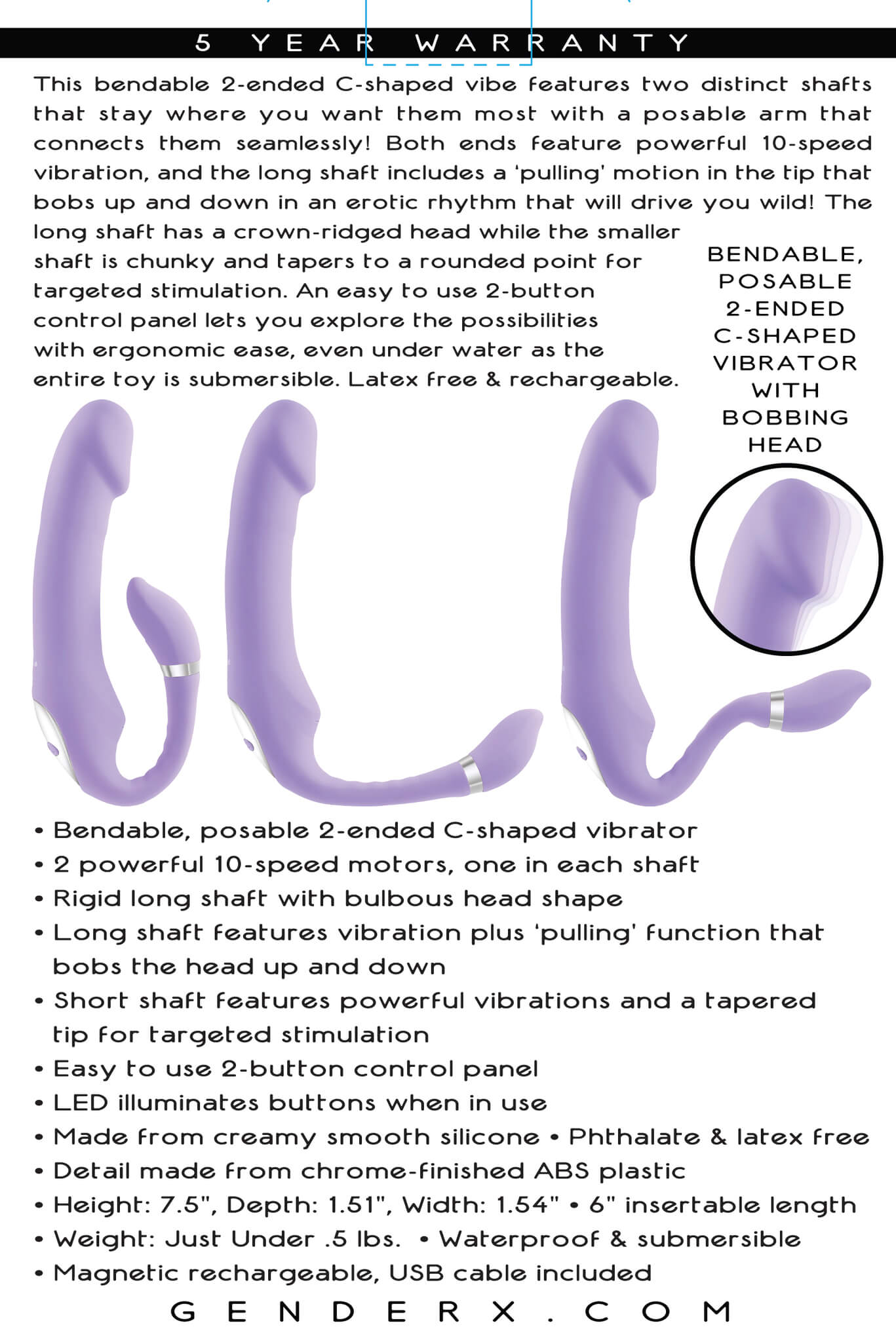 Packaging for the Gender X Orgasmic Orchid. It shows different bendable shapes the toy can make and is surrounded by a lot of text. The features the text talks about can be found within the product description. | Kinkly Shop