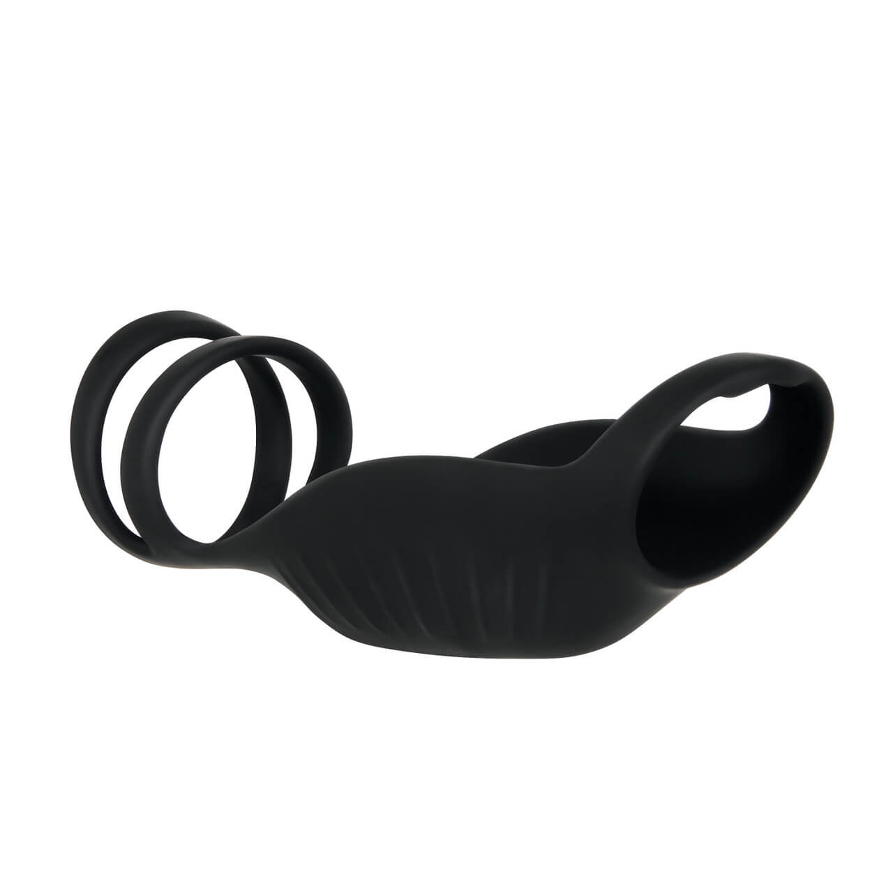 The Gender X Rocketeer with the vibrator and vibrator button facing downwards. This showcases the three loops that wrap around the erection when worn. | Kinkly Shop