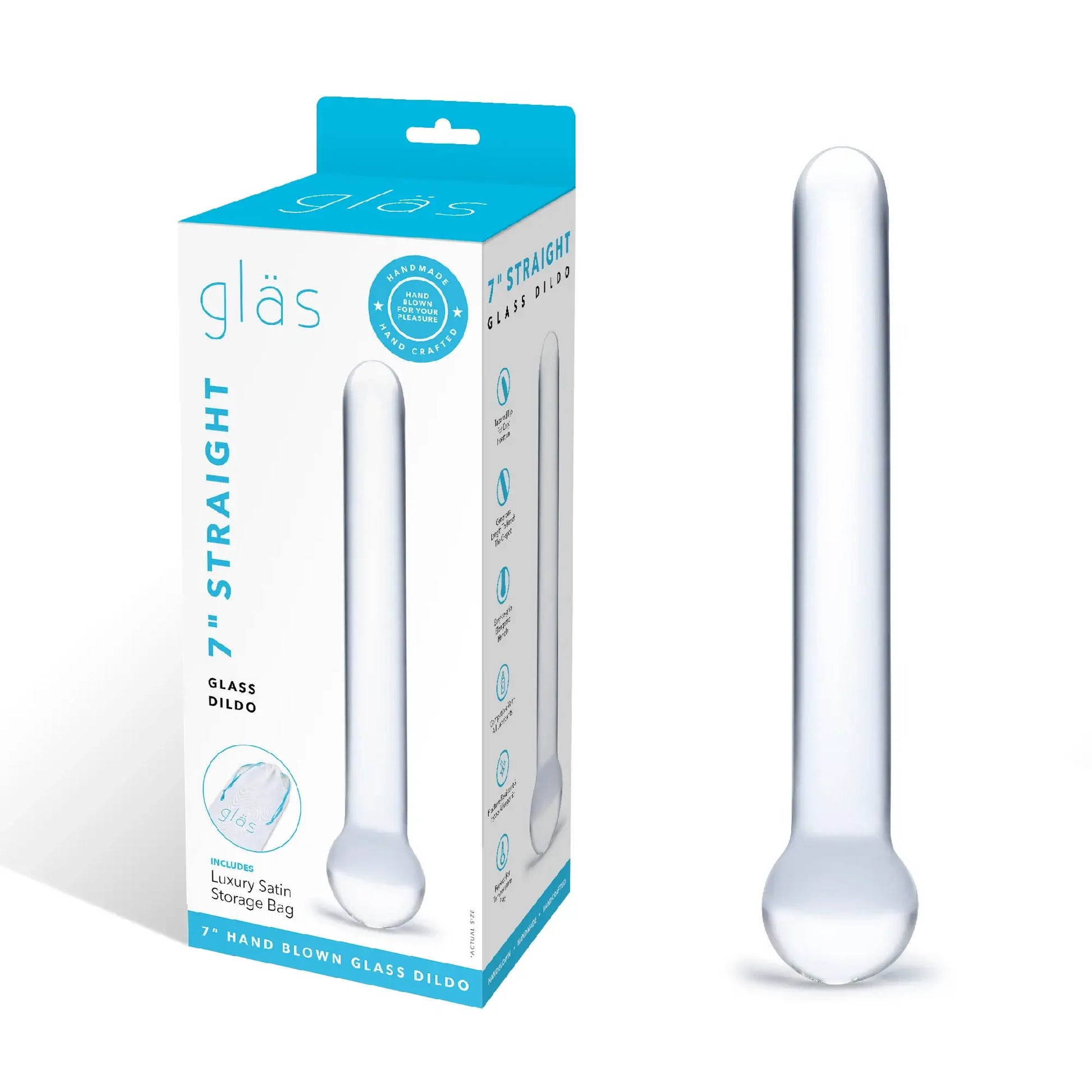 The Glas 7" Straight Glass sitting out next to the box that it comes in. | Kinkly Shop