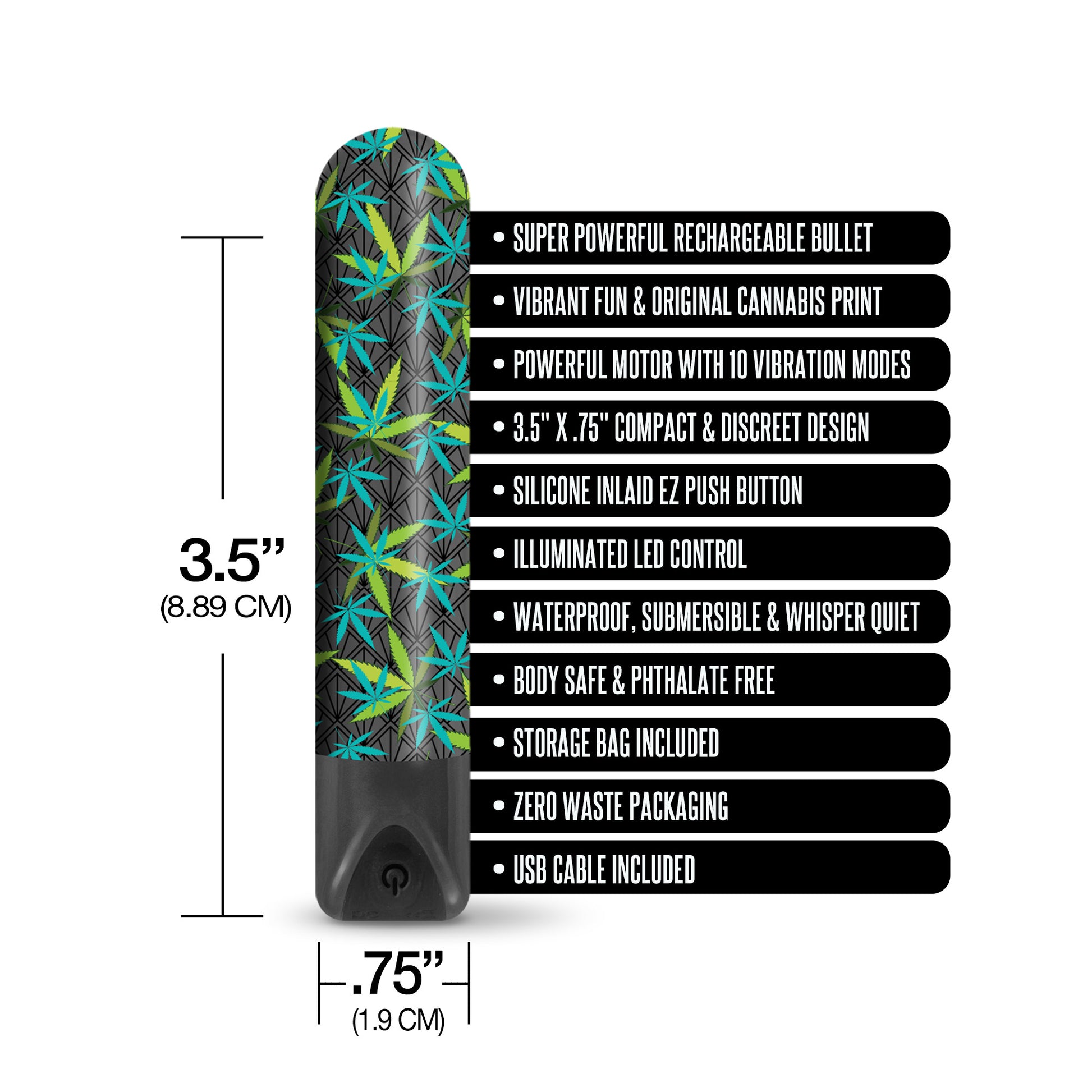 Information about the Buzzed Rechargeable Bullet (which can all be read in the product description as well!) pictured next to the Buzzed Rechargeable Bullet | Kinkly Shop