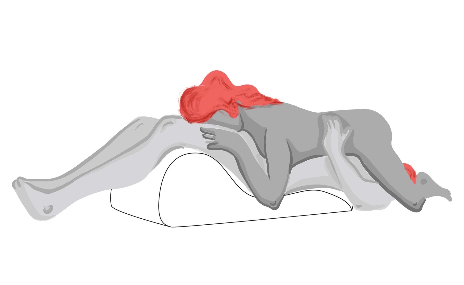 An illustrated image showing two people on top of the Liberator Hipster on 69 position. The Liberator Hipster provides extra height and different angles for mutual pleasure during 69. | Kinkly Shop