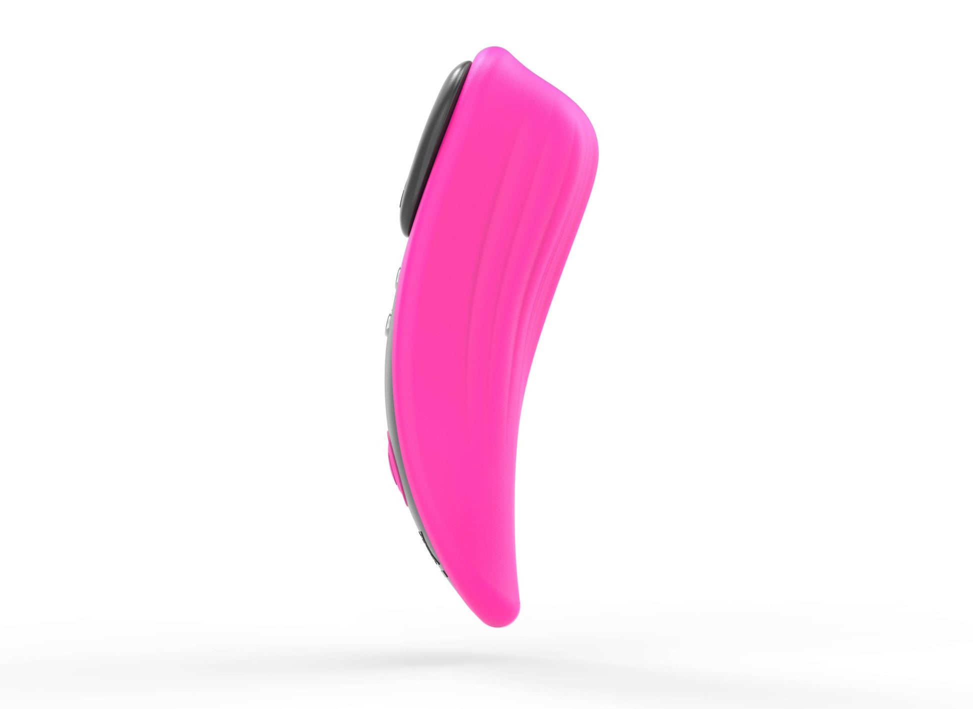 Side view of the Lovense Ferri. This angle showcases that the top of the vibe offers a lot of depth (to better hit the clit) while the opposing end tapers down to a slender depth for more comfortable wear up against the perineum. | Kinkly Shop