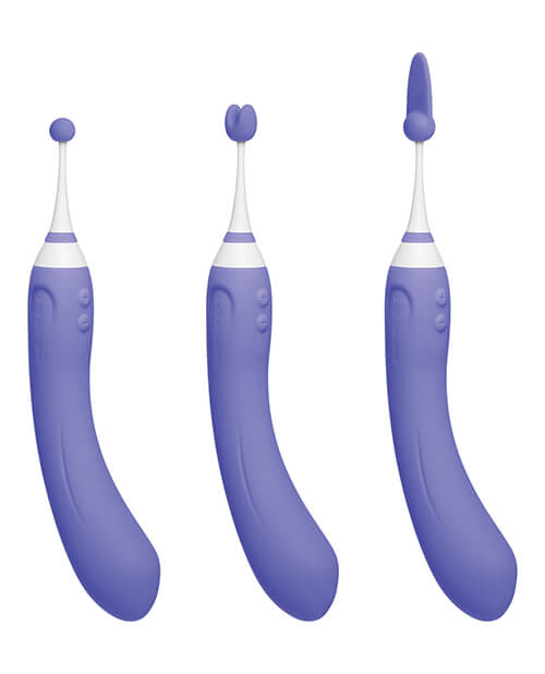 Three different Lovense Hyphys sitting next to one another. Each one of the Lovense Hyphy is using one of the three different tips that come with the Hyphy. This showcases a direct comparison between all three of the included, different tips. | Kinkly Shop