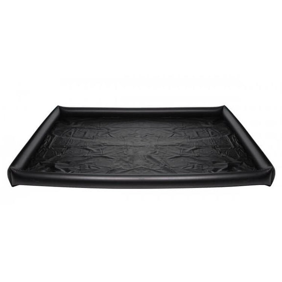 Nuru Inflatable Vinyl Massage Sheet mat when laid out flat and fully inflated. The edges of the entire mat are elevated with round, inflated barriers. It looks like the shortest inflatable "pool" you could imagine - but it's much longer and rectangular. | Kinkly Shop