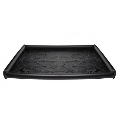 Nuru Inflatable Vinyl Massage Sheet mat when laid out flat and fully inflated. The edges of the entire mat are elevated with round, inflated barriers. It looks like the shortest inflatable "pool" you could imagine - but it's much longer and rectangular. | Kinkly Shop
