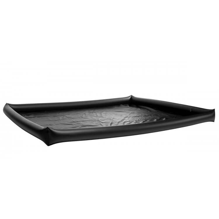 Another angle of the Nuru Inflatable Vinyl Massage Sheet. This angle shows the flat base of the mat. There is no inflation on the "floor" of the mat; just on the raised edges to keep the mess inside of the mat. | Kinkly Shop